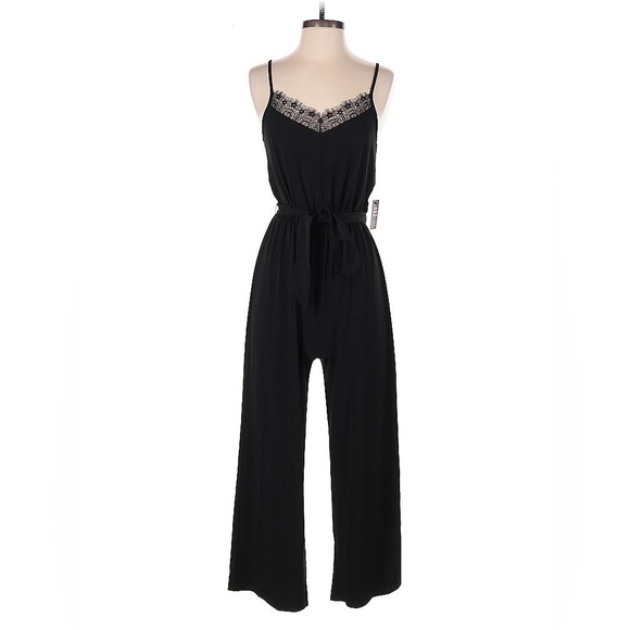 Express Pants - Express Black Lace Trim Jumpsuit